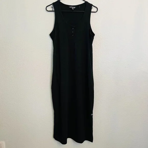 Toad&Co Black Piru Ribbed Stretchy Henley Side Slit Pocket Midi Tank Dress | Med - Picture 1 of 7